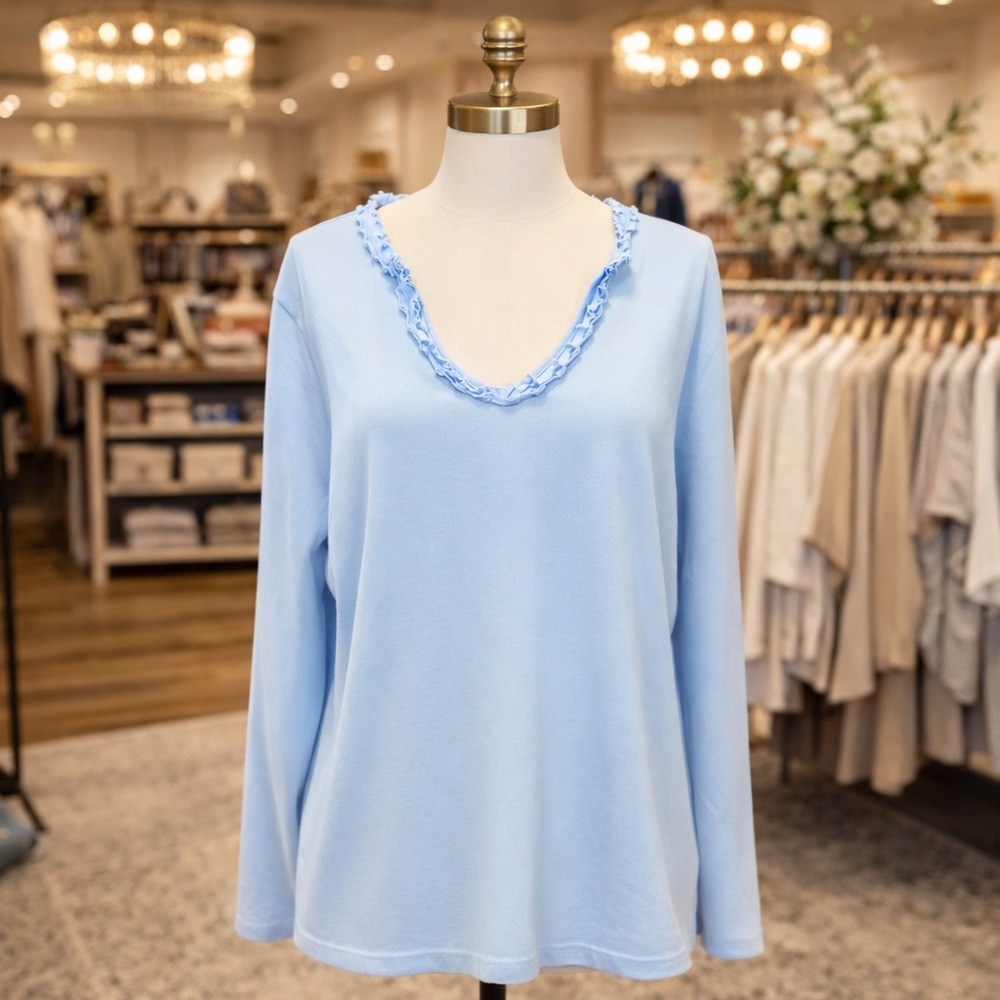 TALBOTS RUFFLE NECK PIMA COTTON T-SHIRT